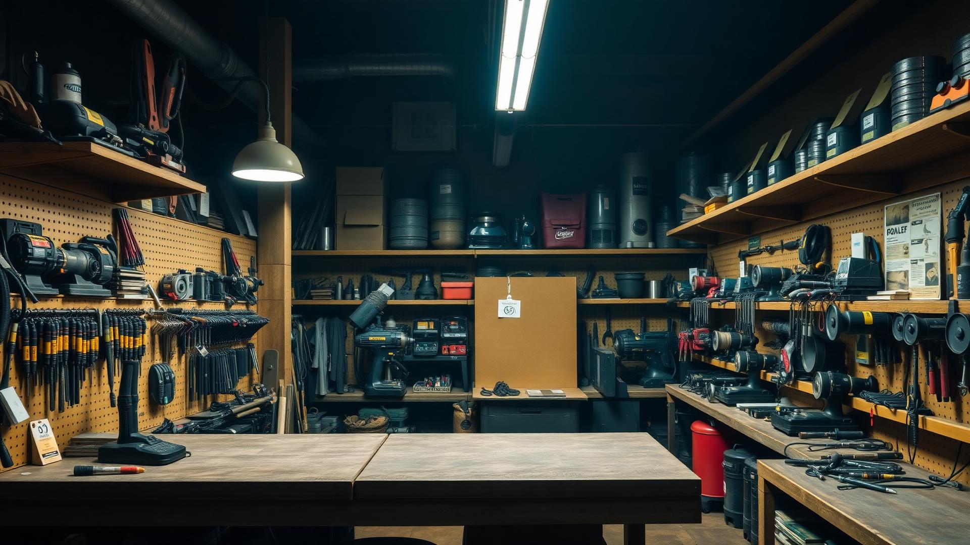 Power tools displayed at the A.M HARDWARES & POWERTOOLS shop counter